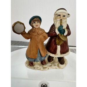 Kmart Porcelain Figurine for Christmas Village Santa Sax Girl Tambourine VTG